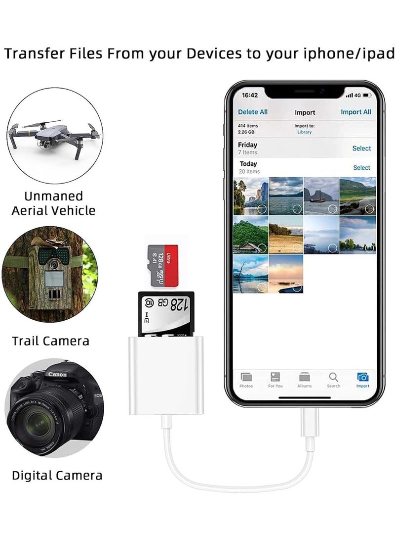 Lightning to SD & TF Dual Card Slot Adapter,  Certified Micro SD/SD Memory Card Reader Trail Camera Viewer Converter for iPhone 14 13 12 11 Pro Max XS XR X 8 iPad, Plug and Play - Image 5