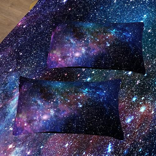 Tailor Shop 5 Pieces Galaxy Comforter Set Twin Size Space Blue and Purple Starry Sky Night Pattern Bedding Set for Girls Boys Kids Twin Size(1 Comforter, 1 Flat Sheet, 1 Fitted Sheet, 2 Pillowcases) - Image 4