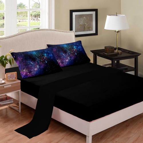 Tailor Shop 5 Pieces Galaxy Comforter Set Twin Size Space Blue and Purple Starry Sky Night Pattern Bedding Set for Girls Boys Kids Twin Size(1 Comforter, 1 Flat Sheet, 1 Fitted Sheet, 2 Pillowcases) - Image 2