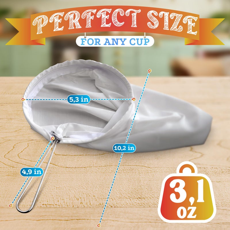 V TOWER 5.3" Large Thai Tea Strainer - Ultra Fine Mesh Ð¡loth Strainer, with Stainless Steel Handle, Reusable, Easy to Clean - Coffee & Tea Filter Suitable for Milk, Juice, Vine & Ð¡ottage Ð¡heese Filtering - Image 2