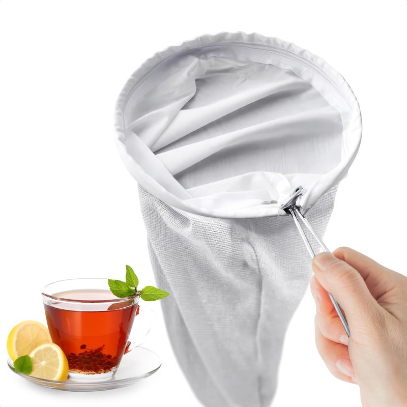 V TOWER 5.3" Large Thai Tea Strainer - Ultra Fine Mesh Ð¡loth Strainer, with Stainless Steel Handle, Reusable, Easy to Clean - Coffee & Tea Filter Suitable for Milk, Juice, Vine & Ð¡ottage Ð¡heese Filtering - Image 1