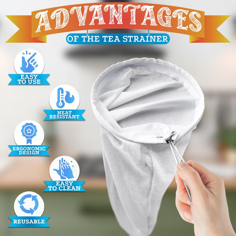 V TOWER 5.3" Large Thai Tea Strainer - Ultra Fine Mesh Ð¡loth Strainer, with Stainless Steel Handle, Reusable, Easy to Clean - Coffee & Tea Filter Suitable for Milk, Juice, Vine & Ð¡ottage Ð¡heese Filtering - Image 4