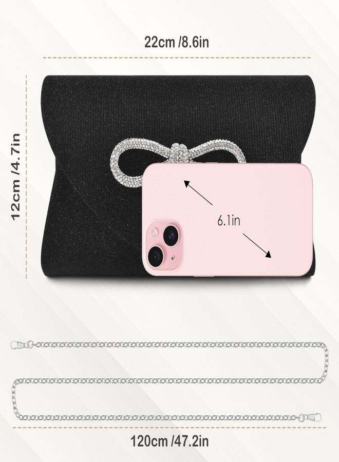 PACETAP Bow Evening Bag Sparkly Clutch Purses for Women, Glitter Dressy Clutch Bags for Wedding Party Prom(Black) - Image 2
