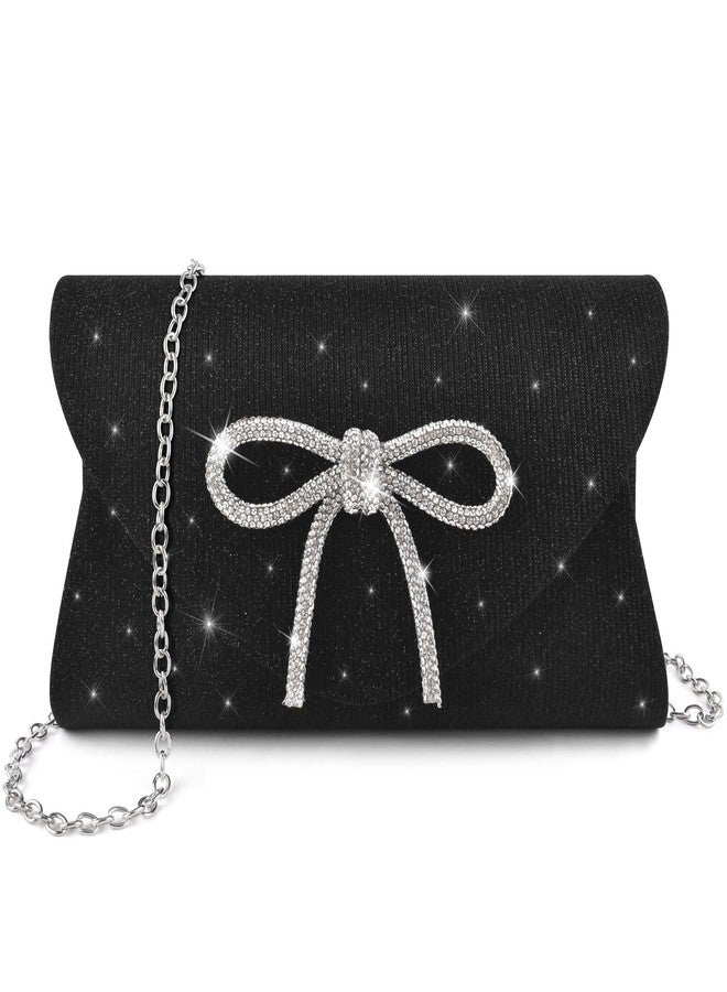 PACETAP Bow Evening Bag Sparkly Clutch Purses for Women, Glitter Dressy Clutch Bags for Wedding Party Prom(Black) - Image 1