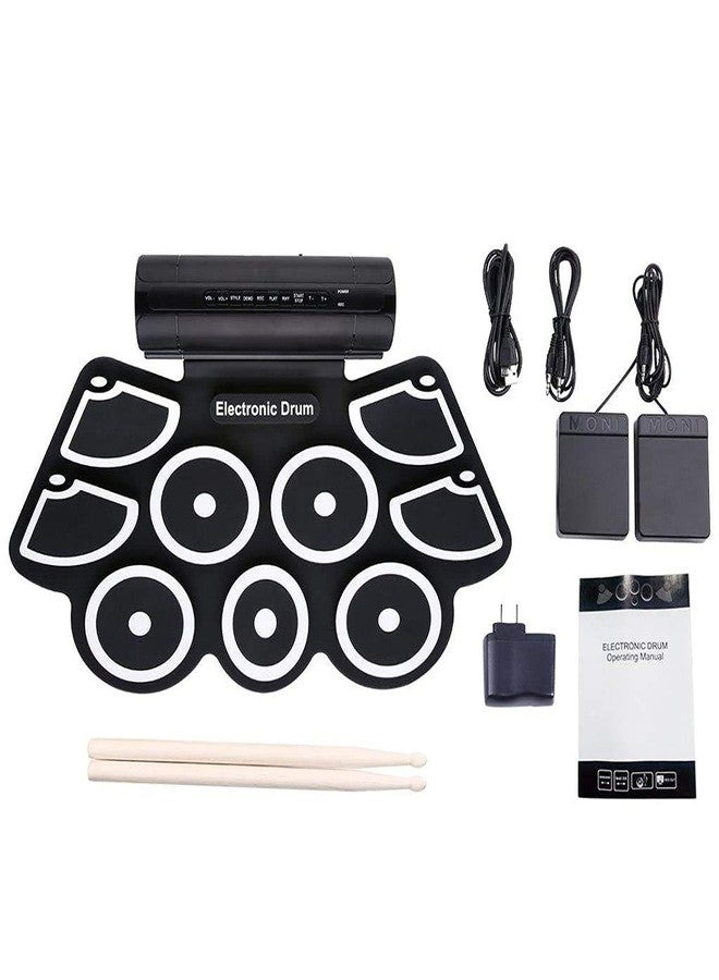 Vikrida 9 pad Electronic Roll up Drum with Built-in Speaker and 2 Foot Pedals and 2 Drum Stick - Image 1