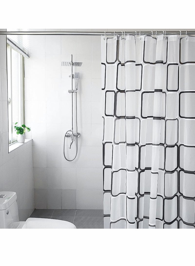 Excefore Bathroom Shower Curtain, Black and White Plaid Plastic Shower Curtain for Bathroom Decor, Waterproof Transparent Shower Curtain Hook Set, Modern Bathroom Curtain 71" x 71" - Image 4