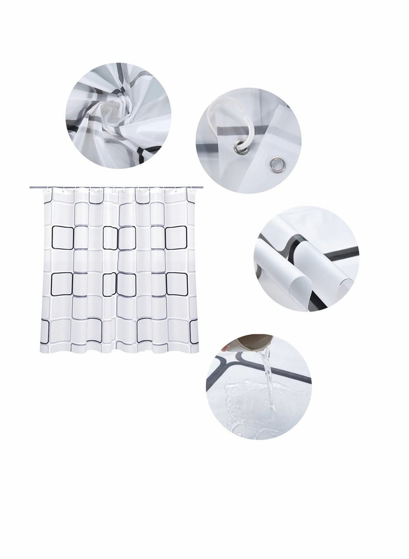 Excefore Bathroom Shower Curtain, Black and White Plaid Plastic Shower Curtain for Bathroom Decor, Waterproof Transparent Shower Curtain Hook Set, Modern Bathroom Curtain 71" x 71" - Image 3