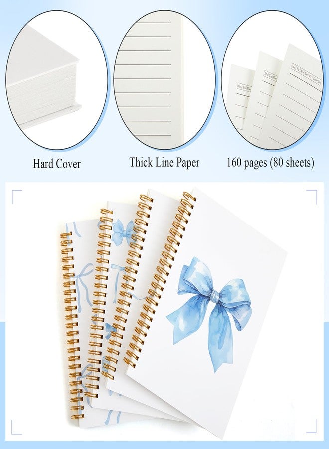 Resurhang 4 Pack Coquette Preppy Bow Notebook, A5 Aesthetic Spiral Notebook Journals for Women, Cute Bow Notebooks for School, Preppy School Supplies, Notebooks College Ruled (Blue,Bow Style) - Image 3