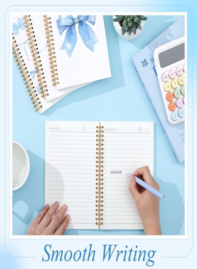 Resurhang 4 Pack Coquette Preppy Bow Notebook, A5 Aesthetic Spiral Notebook Journals for Women, Cute Bow Notebooks for School, Preppy School Supplies, Notebooks College Ruled (Blue,Bow Style) - Image 4