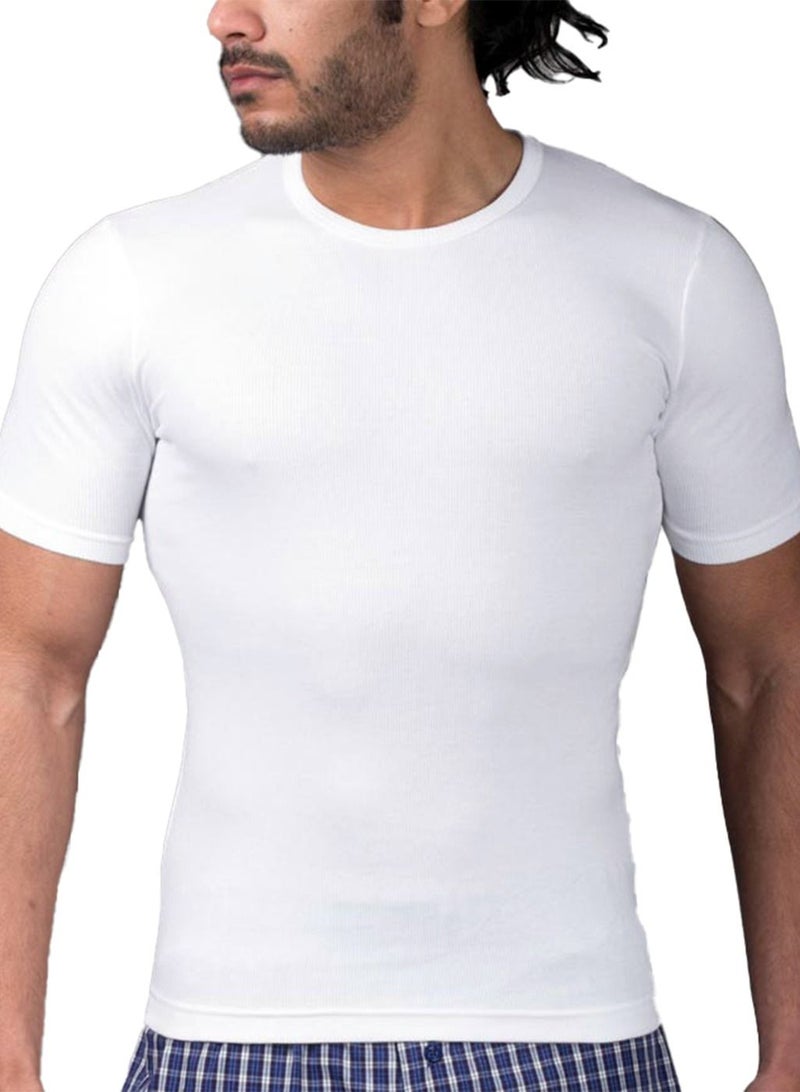 Jet Men Undershirt Round Neck Half Sleeves Derby From MASTERS Cotton Stretch - White 