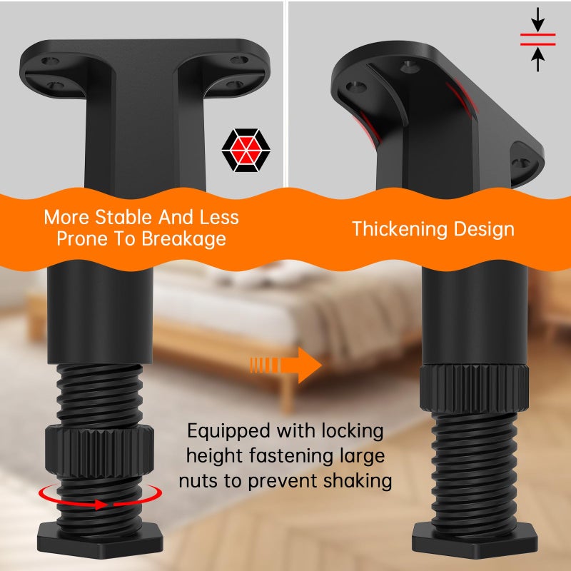 appacare 4 قطع (5.1 بوصة - 8.3 بوصة") إطار سرير قابل للتعديل يدعم أرجل الإطار وشرائح مركزية ثقيلة لدعم الساق وأثاث متين وأرجل داعمة للإطار/الأريكة/خزانة الملابس/أرجل الطاولة قطع غيار الأثاث - Image 4