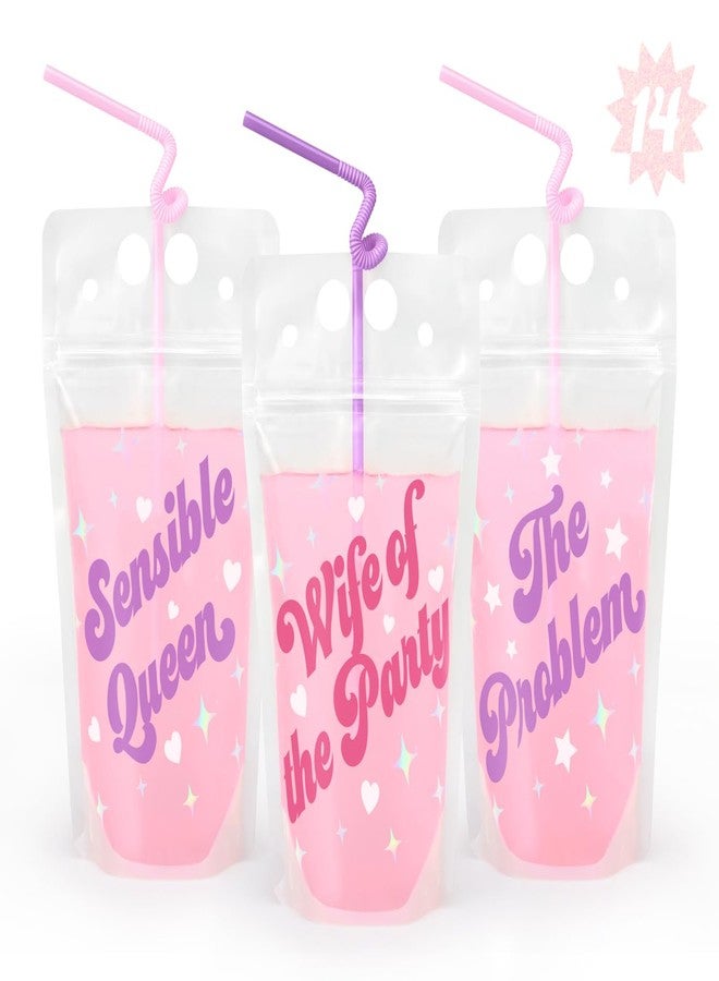 xo, Fetti Bachelorette Party Drink Pouches - 14 pcs | Bach Party Cups, Bridesmaid Names Decorations, Maid of Dishonor Favors, Wife of the Party - Image 1