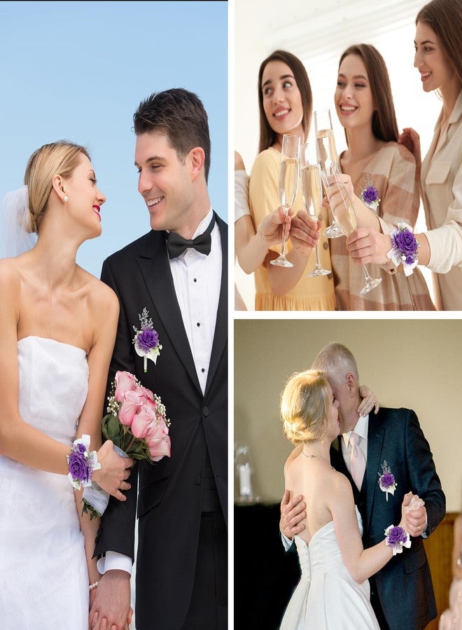 أواردسن، قطعتان من زهور الزينة الأرجوانية لتزيين حفلات التخرج، زهور حريرية للمعصم للرجال، زهور صناعية لتزيين بدلات حفلات الزفاف - Image 4