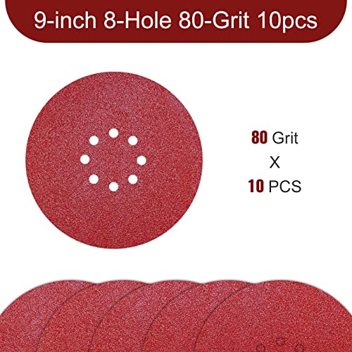 Awutzut 9 inch Sanding Discs 80 Grit 8 Holes Hook and Loop Sandpaper for Drywall Sander 10Pack - Image 2