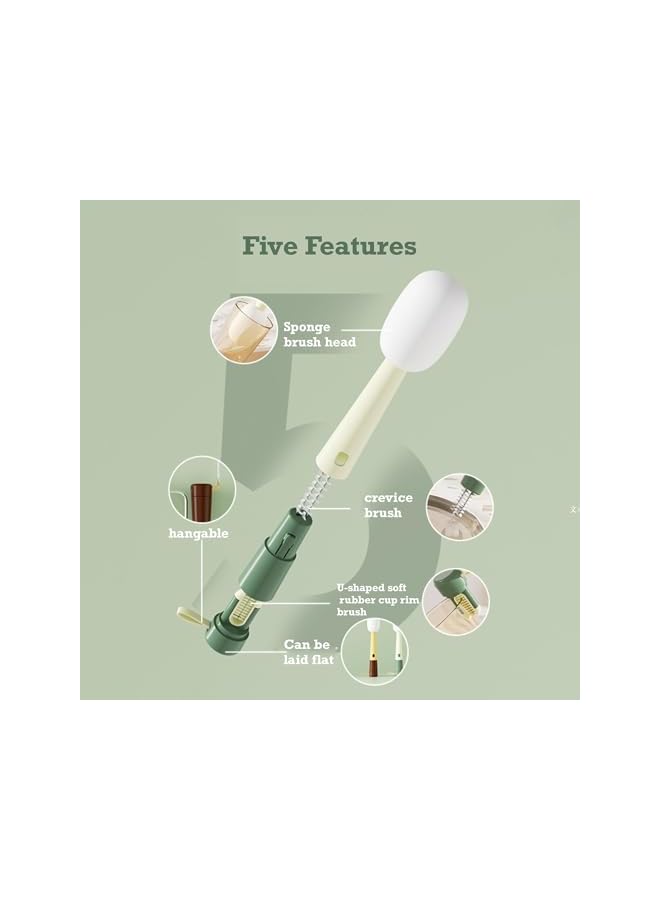 PROMASS 3 in 1 Multipurpose Bottle Cleaning Brush,1Pieces Replacement Heads and 1 Piece Multipurpose Brushes, Cup and Grout Cleaning Tools, Water Bottle Cleaning Brush (Green) - Image 2