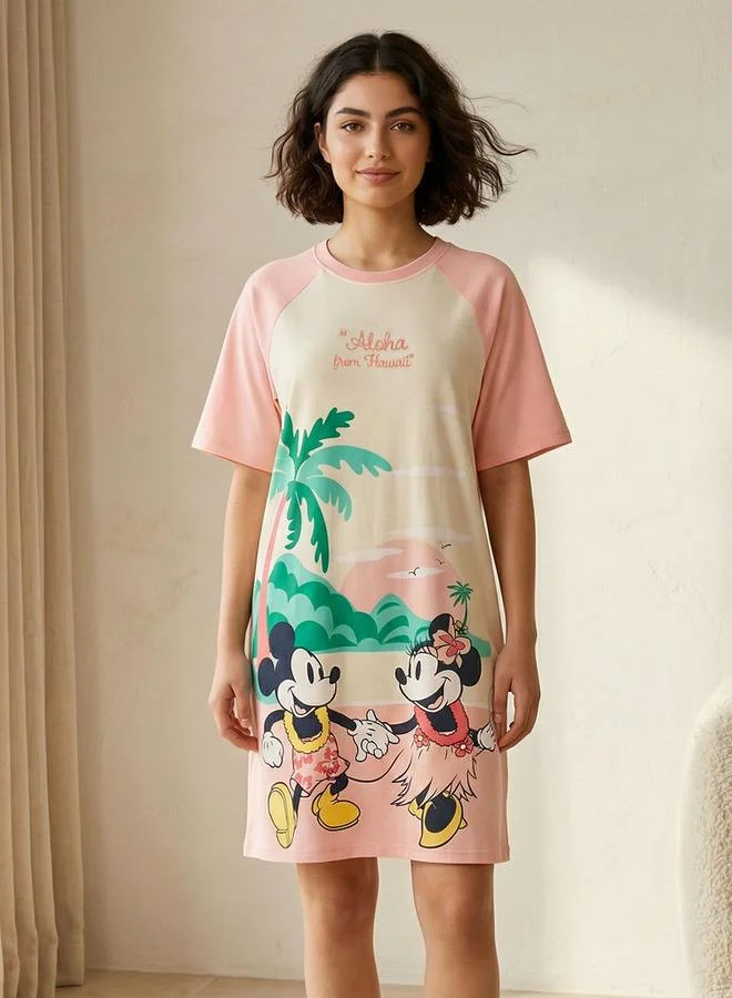 سبلاش فيڤ Sleepshirt Short Sleeves Mickey and Minnie Mouse Print Cotton