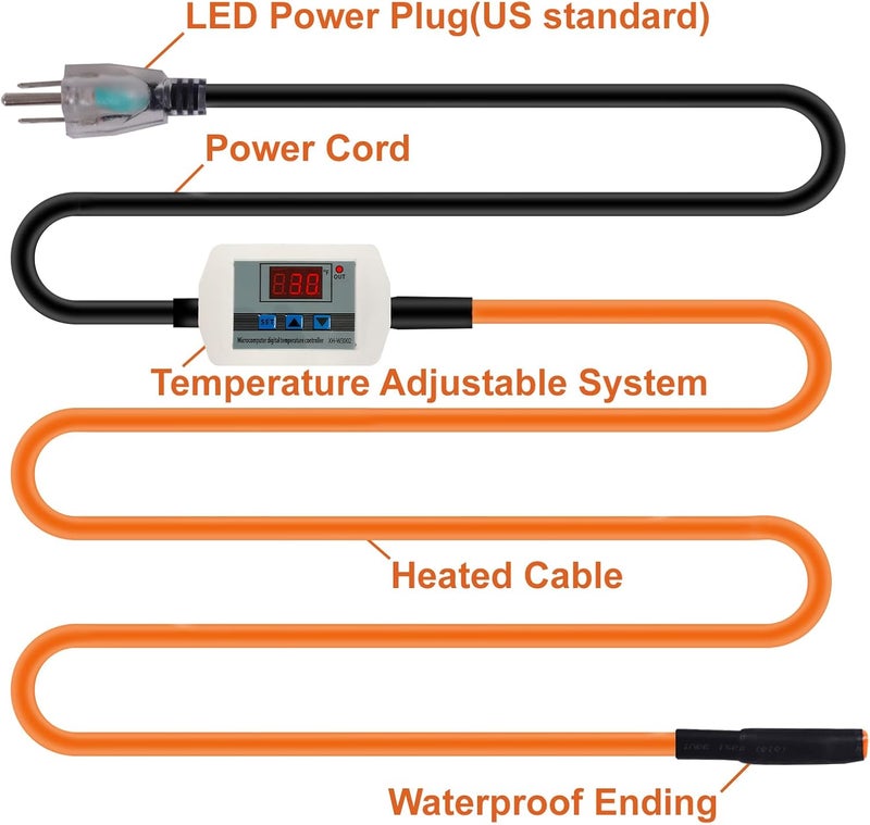 Cupohus Heat Tape for Water Pipes with Digital Display Thermostat 12FT, Freeze Protection Self-Regulating Heat Trace Cable for Metal, Plastic Home Pipes, Roof and RV - Image 5
