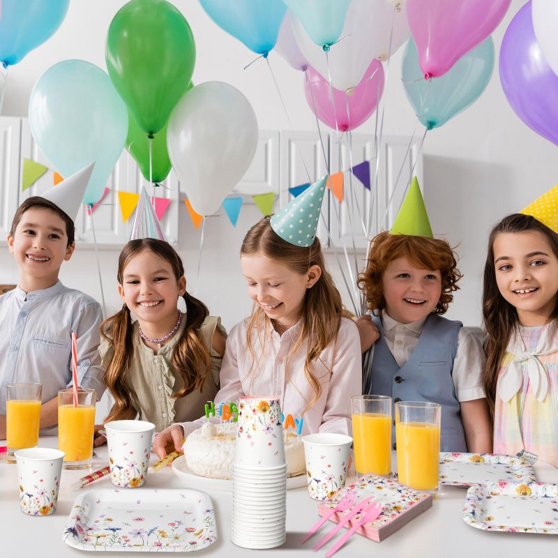 Suttmin 350 Pcs Wildflower Paper Plates and Napkins Set 9 Inch 7 Inch Disposable Durable Spring Floral Dinnerware Set Wedding Baby Shower Party Supplies Tableware Serve 50 Guest Cups Knife Forks Spoon - Image 5