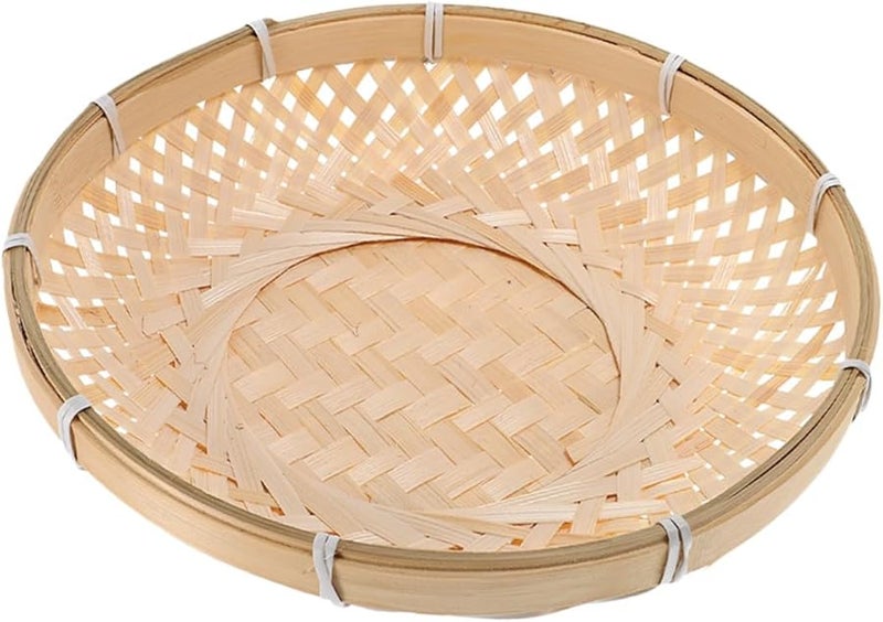 Natural Woven Food Basket Small Round Handcrafted Grain Sieve Kitchen Storage Tray - Image 1
