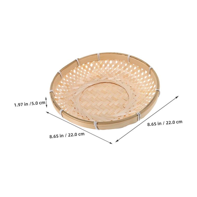 Natural Woven Food Basket Small Round Handcrafted Grain Sieve Kitchen Storage Tray - Image 3
