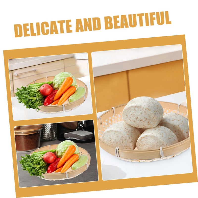 Natural Woven Food Basket Small Round Handcrafted Grain Sieve Kitchen Storage Tray - Image 5