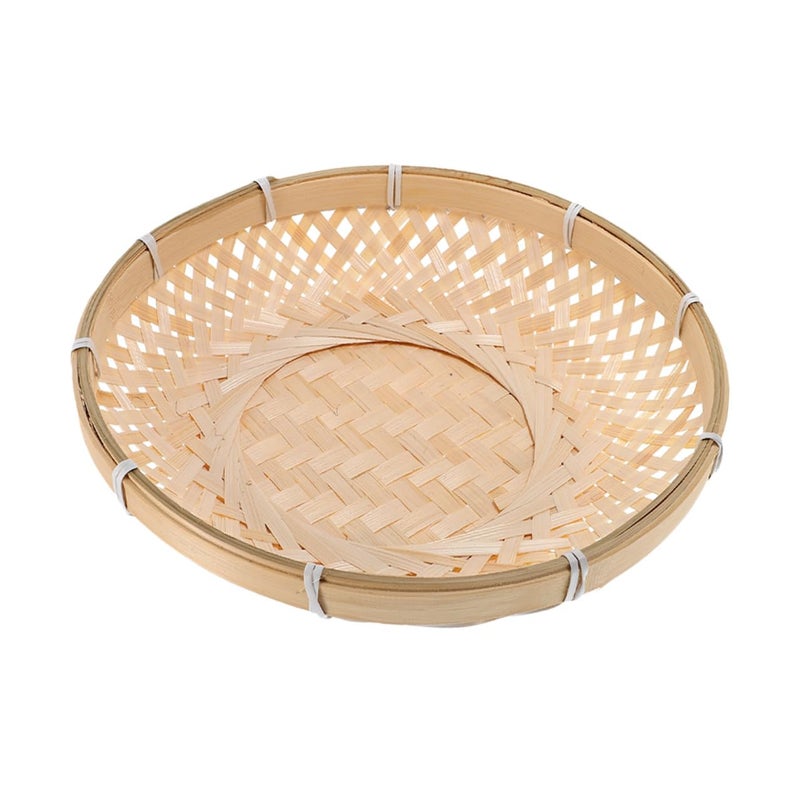 Natural Woven Food Basket Small Round Handcrafted Grain Sieve Kitchen Storage Tray - Image 2