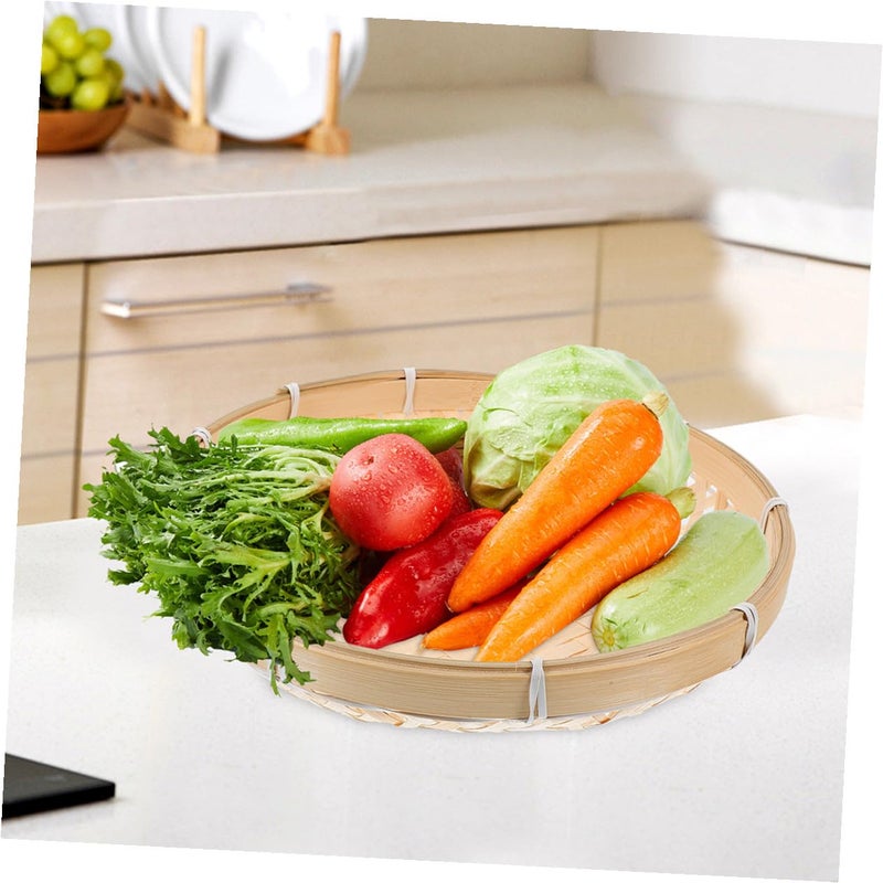Natural Woven Food Basket Small Round Handcrafted Grain Sieve Kitchen Storage Tray - Image 4
