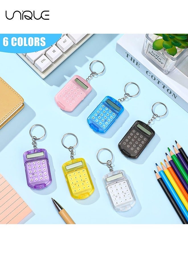 Unique 6 Pcs Mini Keychain Calculator for Kids Pocket Calculator Key Ring Tiny Clear Flip Small Portable Calculator 8 Digit Electronic Cute Basic Calculator Keychain for Students - Image 1
