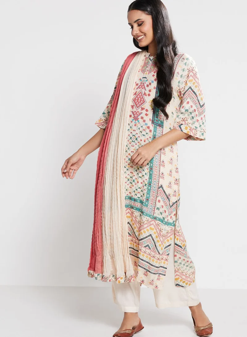 Aarke by Ritu Kumar Printed Kurti & Pants Set With Dupatta