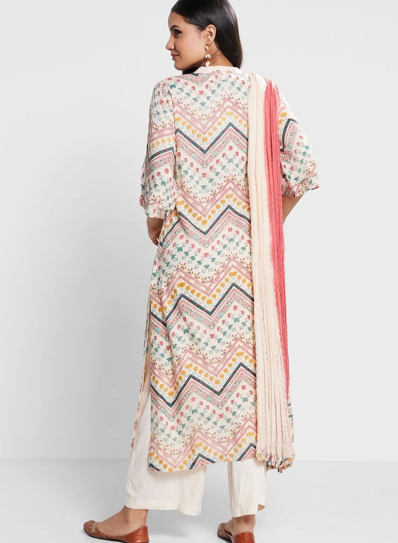 Aarke by Ritu Kumar Printed Kurti & Pants Set With Dupatta