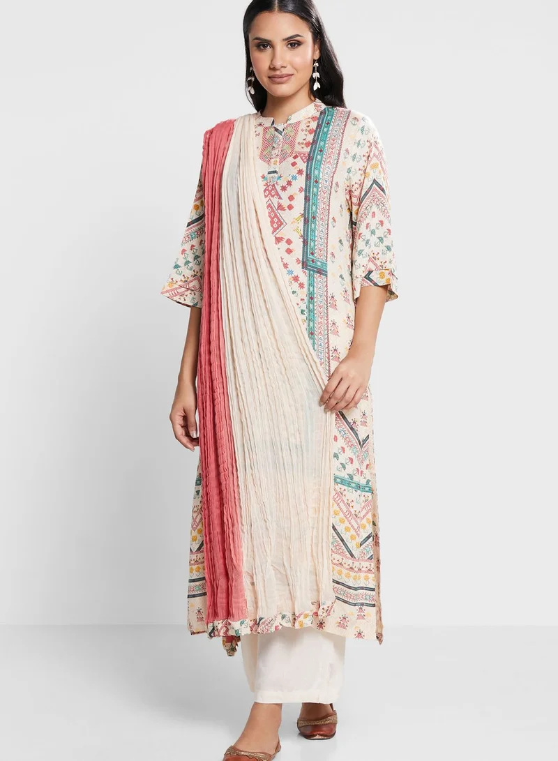 Aarke by Ritu Kumar Printed Kurti & Pants Set With Dupatta