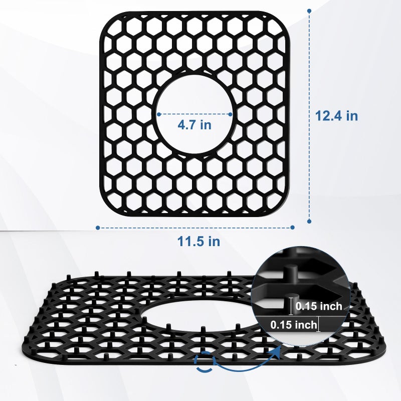 Bestjing 2 Pack Silicone Sink Protectors For Kitchen Sink - 12"" X 11"" Kitchen Grid Accessory  Non-Slip Heat-Resistant Mat For Bottom Of Porcelain Stainless Steel  Dishwasher Safe (Black) - Image 3