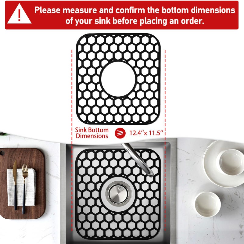 Bestjing 2 Pack Silicone Sink Protectors For Kitchen Sink - 12"" X 11"" Kitchen Grid Accessory  Non-Slip Heat-Resistant Mat For Bottom Of Porcelain Stainless Steel  Dishwasher Safe (Black) - Image 2