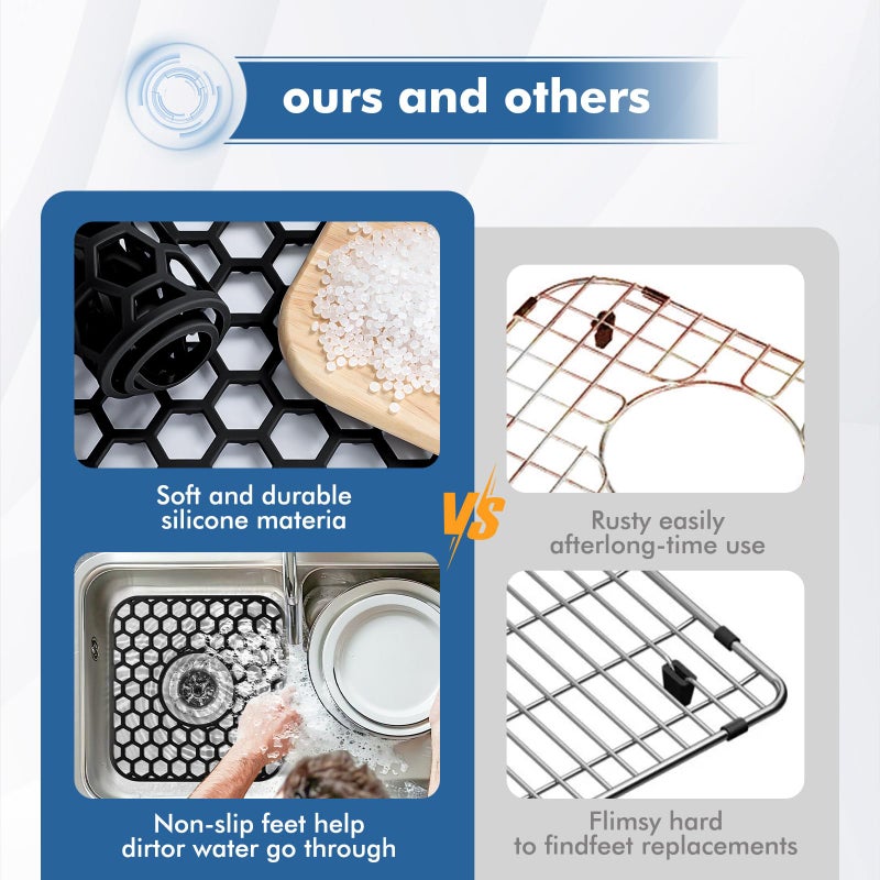 Bestjing 2 Pack Silicone Sink Protectors For Kitchen Sink - 12"" X 11"" Kitchen Grid Accessory  Non-Slip Heat-Resistant Mat For Bottom Of Porcelain Stainless Steel  Dishwasher Safe (Black) - Image 5