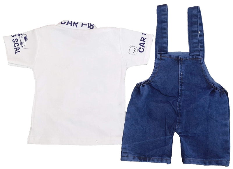 little PANDA Baby Boys & Baby Girls Denim Dungaree & T-Shirt Clothing Set (White, 0-6 Months), Printed - Image 4