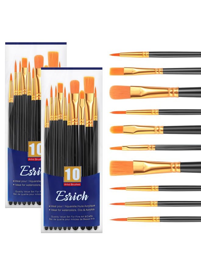 ESRICH Paint Brushes, 2 Packs / 20 Pcs Nylon Miniature Paintbrushes, Face and Body Watercolor Oil Painting Artist Professional Acrylic Paint Brushes Set,Black - Image 1