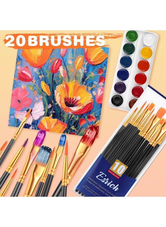ESRICH Paint Brushes, 2 Packs / 20 Pcs Nylon Miniature Paintbrushes, Face and Body Watercolor Oil Painting Artist Professional Acrylic Paint Brushes Set,Black - Image 5