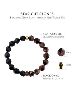 AWNL AWNL Men's Beaded Bracelet with Onyx and Red Tiger Eye and Sterling Silver Lucky Charm Natural Gemstone Bracelet Gift for Men Husband Boyfriend  - Image 5