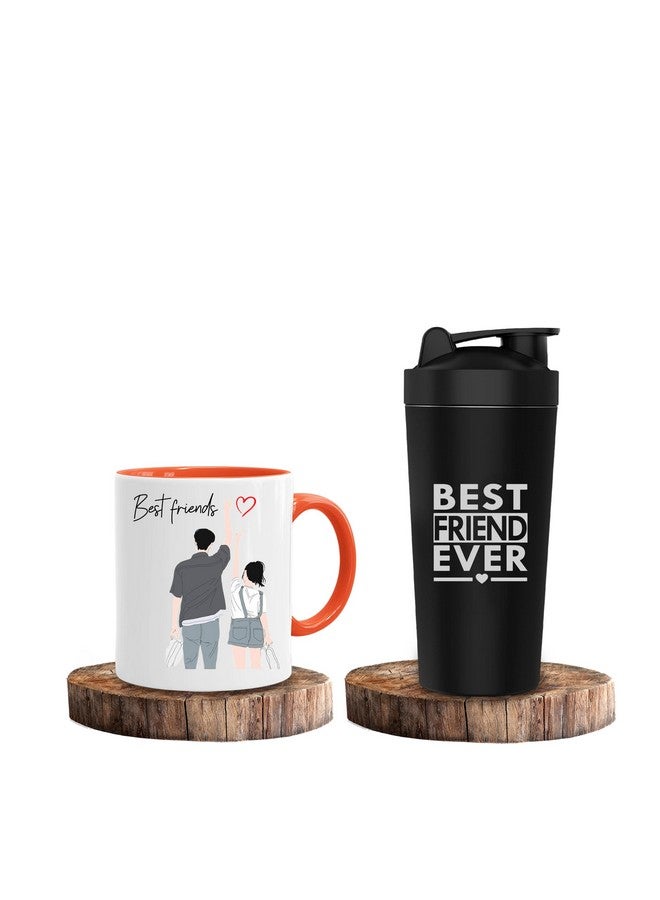 SAVRI SAVRI Unisex Gifts for Friends - Ceramic Mug & Gym Shaker Set - 'Best Friend' and 'Best Friend Ever' Engraving - Best Friendship Day Gifts for Friends, BFF, Besties, and Dost  - Image 1