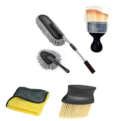 Radiant 5 PCS Microfiber Car Duster Kit Interior & Exterior Car Cleaning Detailing Tool Scratch,Extendable Long Handle Duster for Car & Motorcycle car Accessories (Pack of 1 Set) - Image 1