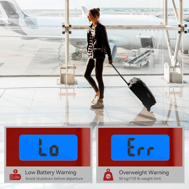 Dr.Meter Luggage Scale, Luggage Weight Scale Backlight LCD Display PS02 110lb/50kg Electronic Balance Digital Postal Travel Accessories with Rubber Paint Handle Temperature Sensor, Red - Image 3