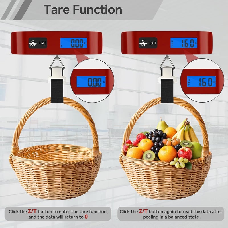 Dr.Meter Luggage Scale, Luggage Weight Scale Backlight LCD Display PS02 110lb/50kg Electronic Balance Digital Postal Travel Accessories with Rubber Paint Handle Temperature Sensor, Red - Image 5