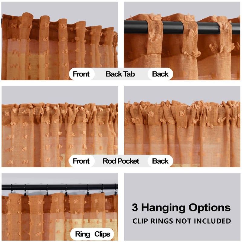 Koufall Burnt Orange Back Rod Pocket POM POM STRETAINS 8 FT 52X96 طول - Image 3