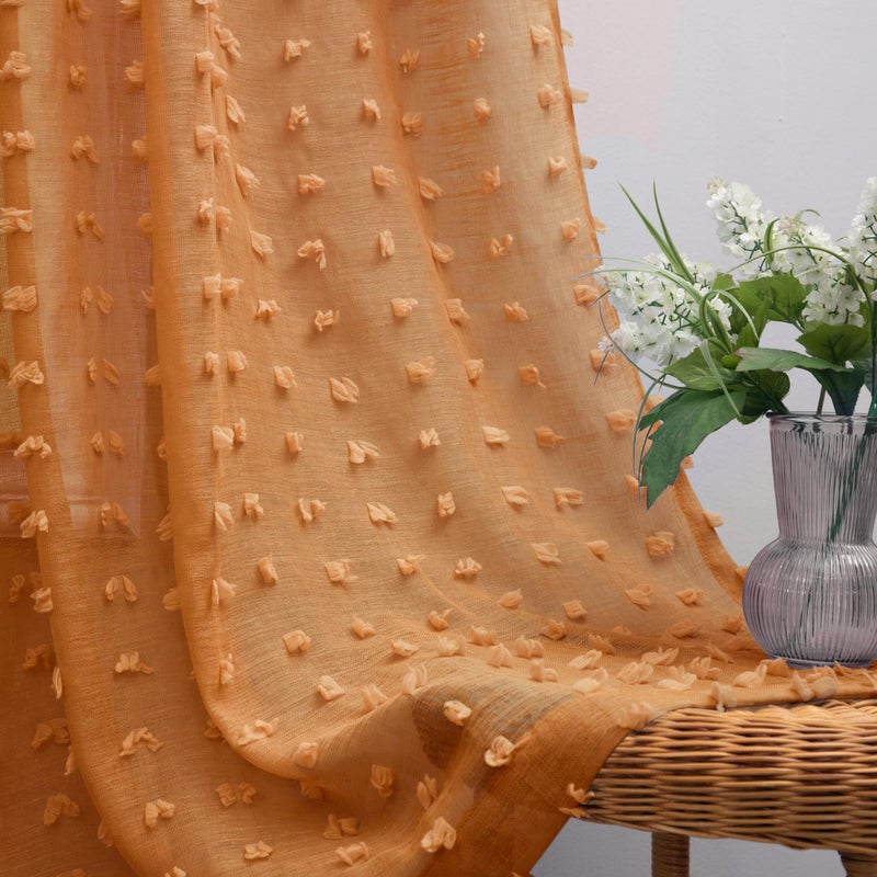 Koufall Burnt Orange Back Rod Pocket POM POM STRETAINS 8 FT 52X96 طول - Image 1