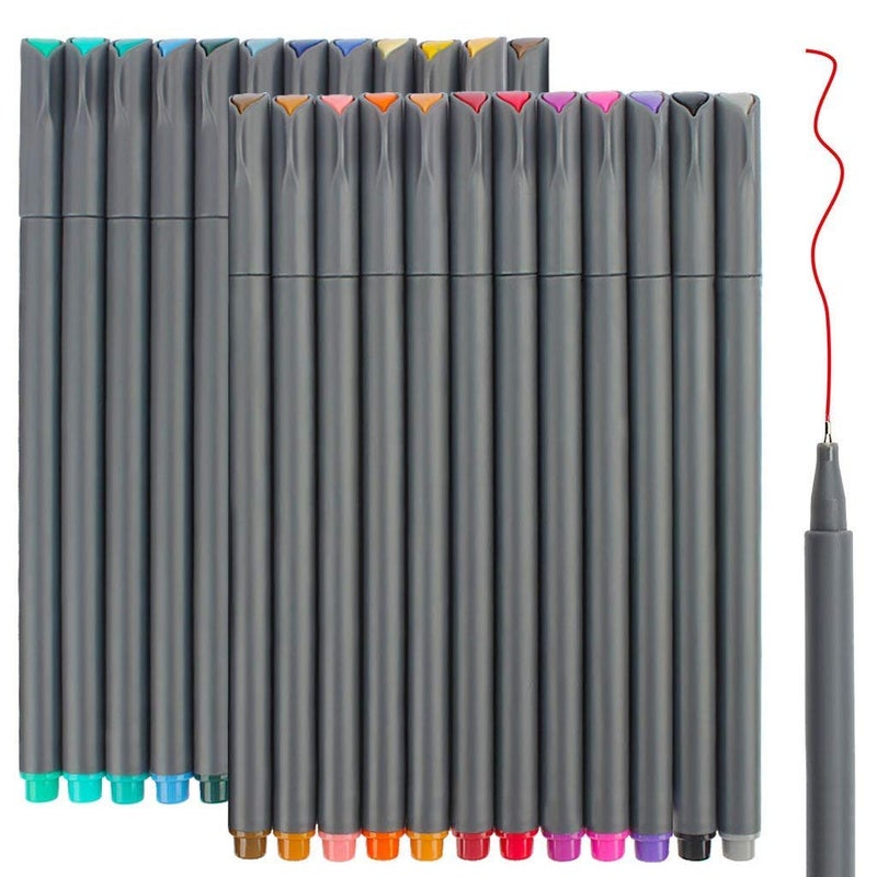 Taotree 24 Fineliner Color Pens Fine Line Colored Sketch Writing Drawing Pens for Journaling Planner Note Taking Adult Coloring Books Porous Fine Point Markers Office Teacher Art Supplies