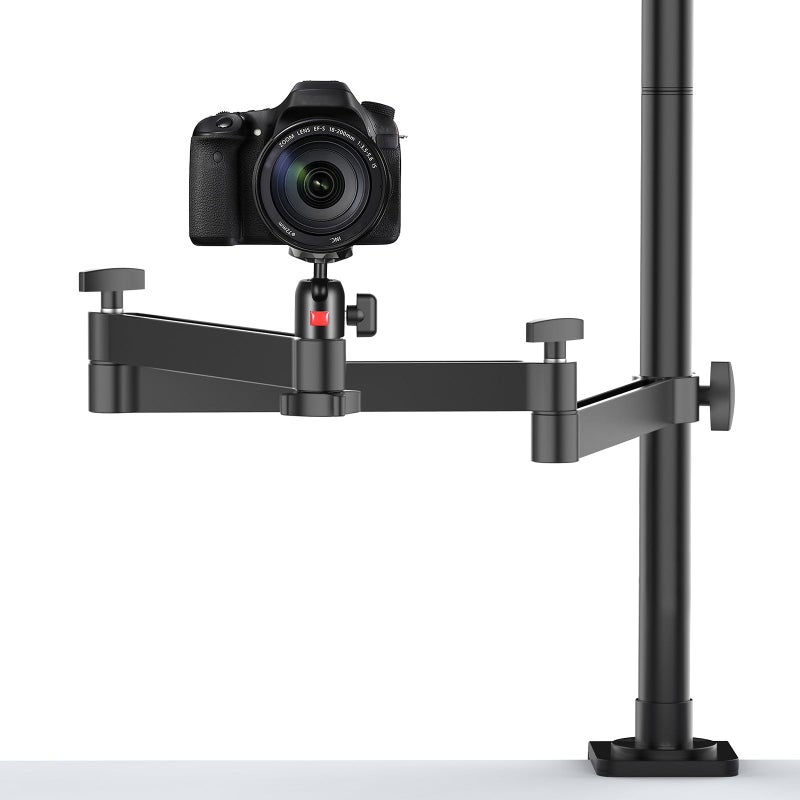 jusmo ULANZI Camera Desk Mount Stand with Flexible Arm, Overhead Mount, Articulated Arm with 360° Rotatable Ball Head, Aluminum Desk Mounting Stand for Ring Light/DSLR Camera/Webcam/Panel Light - Image 1