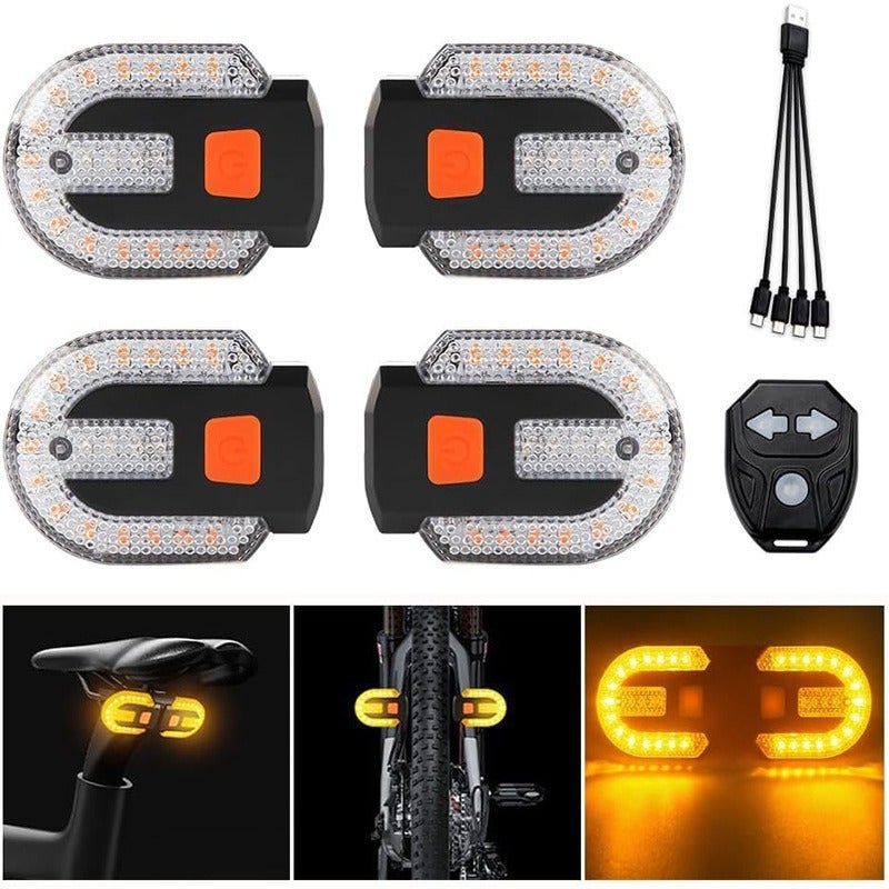 PureJoy Bicycle Wireless Remote Turn Signal Tail Light Type-C Rechargeable Split 1-Button Control 4 Lights Left/Right Turn Warning Light