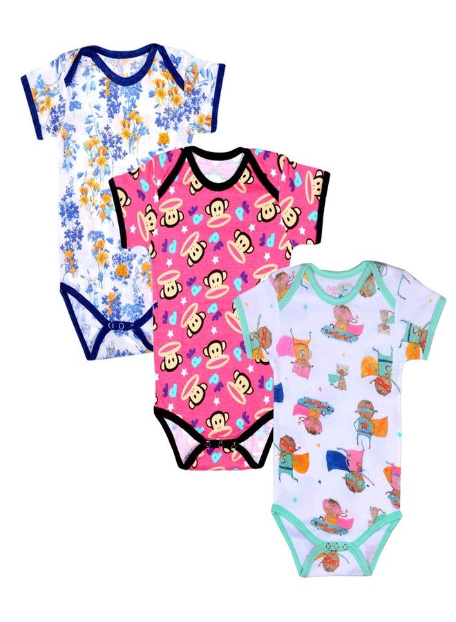 Sofie & Sam Baby Romper Half Sleeves Premium Cotton Pack of 3 - Super Kids/Monkey/Floral (9-12 Months) - Image 1