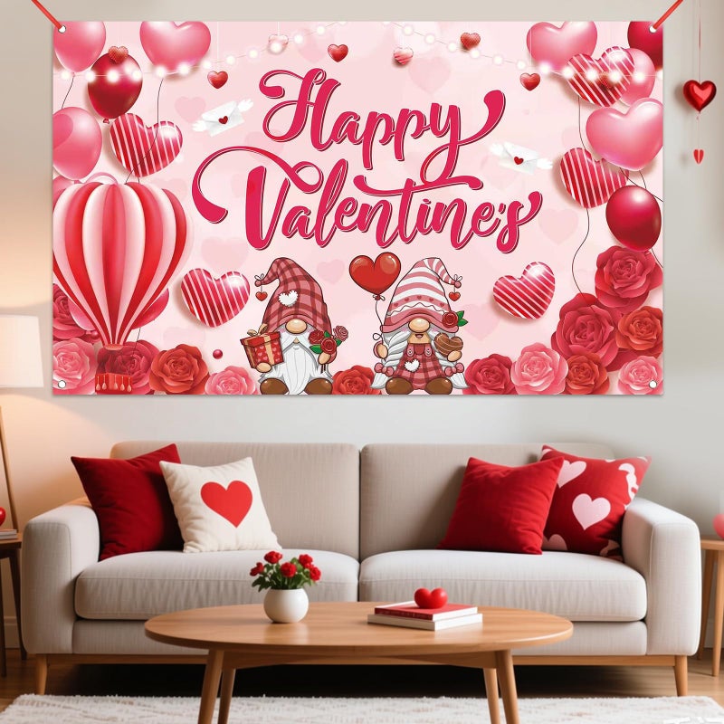 RUIZHUO Happy Valentines Day Banner Backdrop Valentines Day Decorations Party designed with Gnome Couple for Home, Stores, Parties or Photo Backgrounds indoors and outdoors 5.9x3.6FT - Image 3