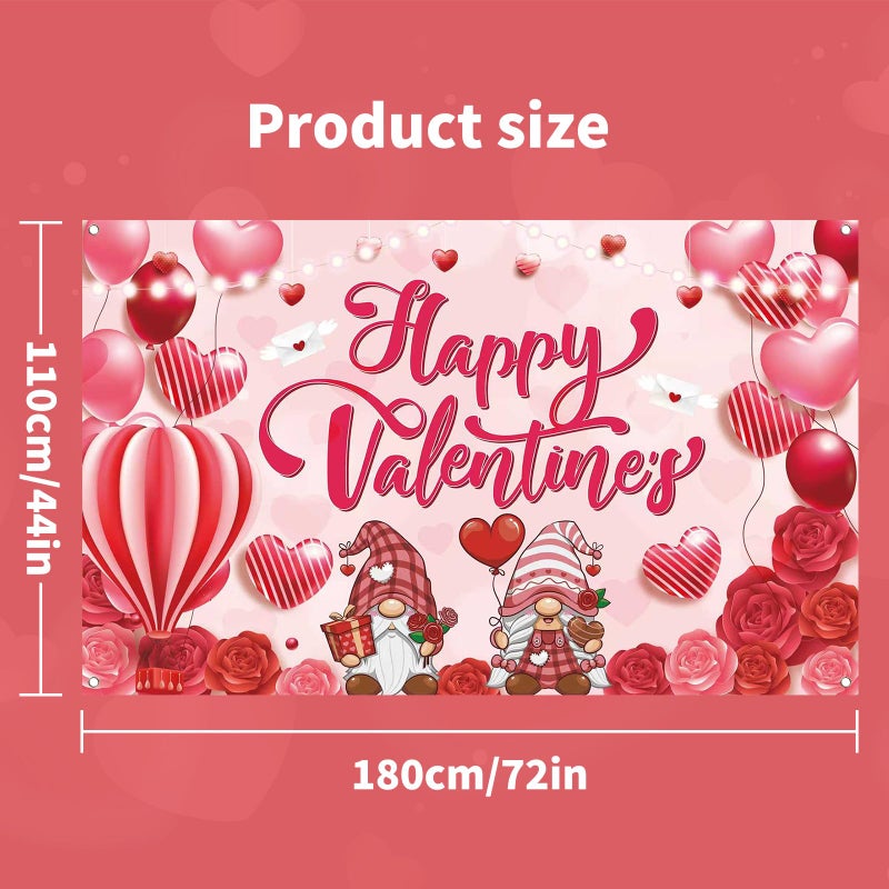 RUIZHUO Happy Valentines Day Banner Backdrop Valentines Day Decorations Party designed with Gnome Couple for Home, Stores, Parties or Photo Backgrounds indoors and outdoors 5.9x3.6FT - Image 2
